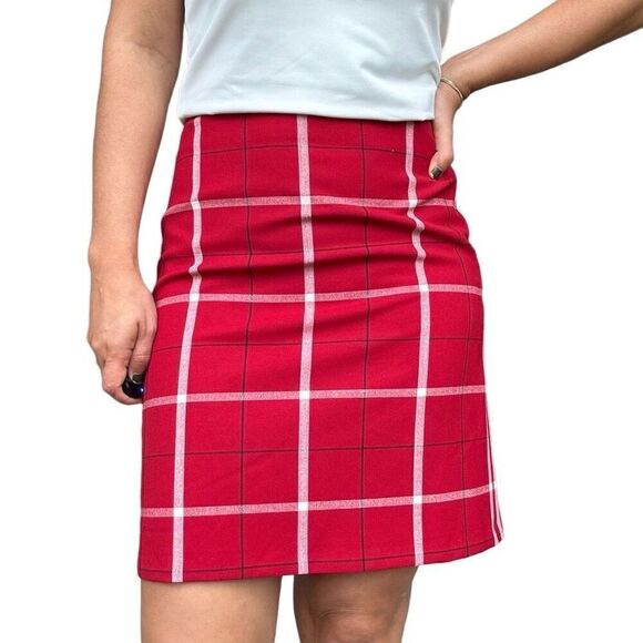 Ann Taylor Dresses & Skirts - New Ann Taylor Red Window Panel Plaid Pencil Skirt Size Petite 6P Fall Winter